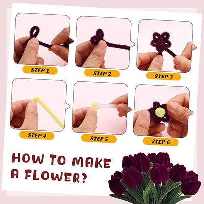 100 Pcs Pipe Cleaners, Wine Red Pipe Cleaners Bulk for Crafts Flowers, Bouquet Making, Chenille Stem for Home Festival Decorations (Burgundy)