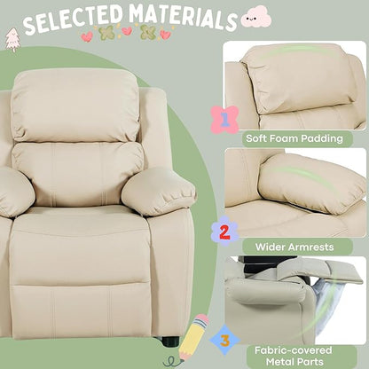 JC Home Macaron Kids Reclining Chair Leather Recliner Sofa Toddler Youth Children Child Ages 2-8