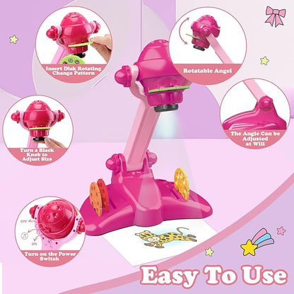 Hoarosall Drawing Projector for Kids, Art and Craft Kit, Toys for Girls Aged 3+, Drawing Supplies, Including Colored Pencils, Crayons, Coloring Books, Gift for 3+ Year Old Girls (Rose Red)