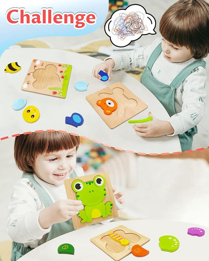 Bekayshad Wooden Puzzles Toddler Toys Gifts for 1 2 3 Year Old Boys Girls, 4 Pack Animal Jigsaw Puzzles Montessori Toys, Learning Educational Christmas Birthday Gifts for Girls Boys Ages 1-3