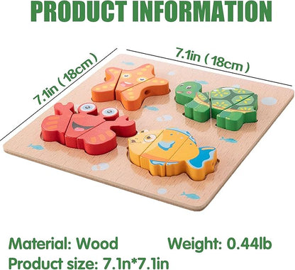 CUCOS Wooden Toddler Puzzles for Kids Ages 1-5 Years Old, Wooden Peg Marine Life Toddler Puzzles, Learning Toys Educational Gift for Girls and Boys