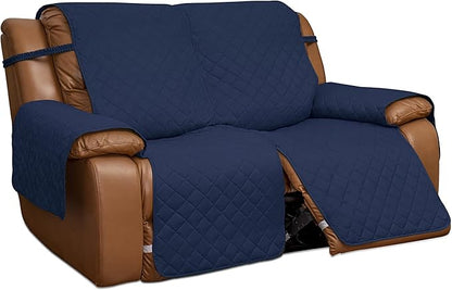 Easy-Going Loveseat Recliner Cover, Reversible Couch Cover for Double Recliner, Split Sofa Cover for Each Seat, Furniture Protector with Elastic Straps for Dogs, Pets(2 Seater, Navy/Ivory)