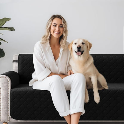 CHUN YI Loveseat Cover, Water Resistant Slipcover for 2 Cushion Couch, Washable Sofa Cover with Adjustable Strap Storage Pocket for Living Room Dog Pet (Loveseat, Black)