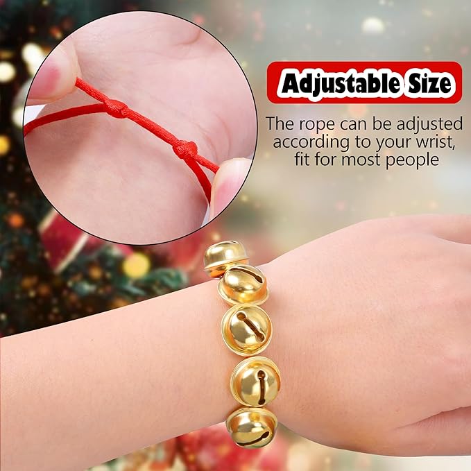 Cooraby 24 Pieces Assorted Colors Christmas Jingle Bell Bracelets Adjustable Christmas Bracelets with Metal Bells for Holiday Party Favors