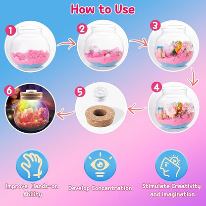 Hollyhi Light Up Terrarium Kit for Kids, DIY Unicorn Toys for 3 4 5 6 7 8 9 10 11 12 Year Old Girls Boys, Night Light Unicorn Terrarium Kit Arts and Crafts for Girls, Kids Christmas Birthday Gifts