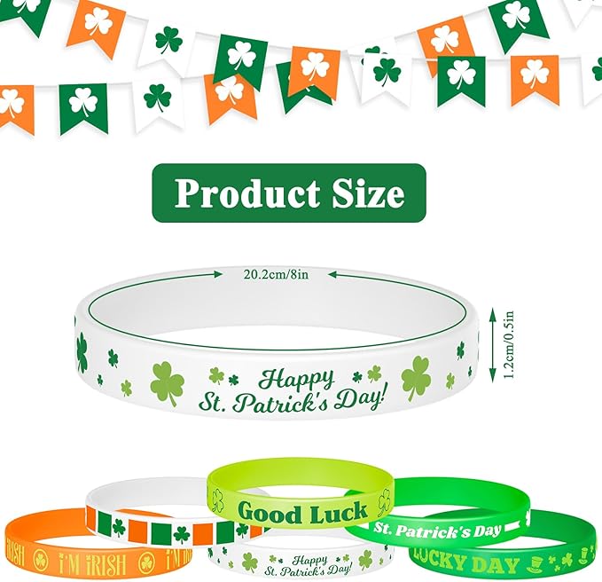 NEBURORA 72 Pcs St. Patrick's Day Rubber Bracelets Green Lucky Shamrock Silicone Wristbands for St Patricks Day Accessories Party Decoration Favors