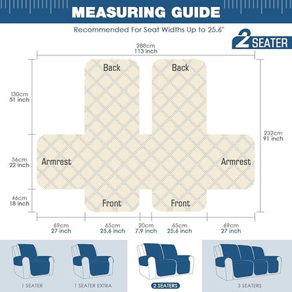 TAOCOCO Loveseat Recliner Cover Non-Slip Sofa Slipcover, Pet Cover for Loveseat Recliner with Elastic Straps, Washable Reclining Loveseat Cover Recliner Furniture Protector (2 Seater, Dark Blue)