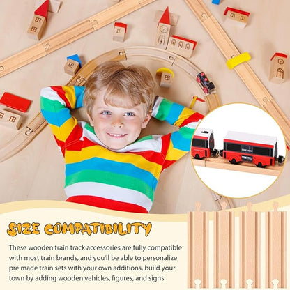Liliful Pack of 16 Wooden Train Track Straight Pieces Male Male Female Female Train Track Expansion Pack Compatible with Most Railroad Sets, 6 Inch