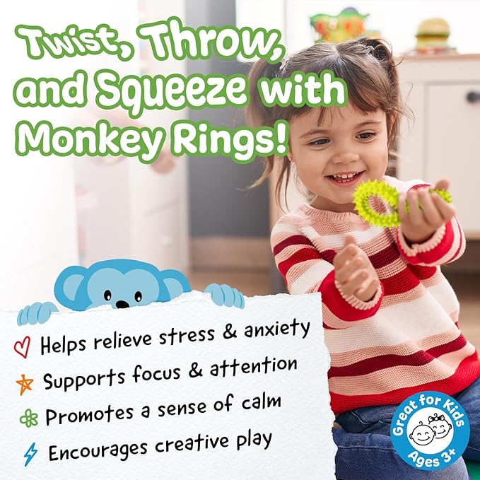 Impresa 3-Pack Spiky Sensory Rings from The Original Monkey Noodle, Fidget Bracelet for Kids with Unique Needs, Fosters Creativity, Focus and Fun-Great for Classrooms, Home & Playtime Age 3+