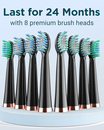 Rtauys M5 Sonic Electric Toothbrush for Adults and Kids - Rechargeable Electric Toothbrush Kids Ages 12+ and Adults with 8 Brush Heads & Travel Case, 120 Days Battery Life - Black