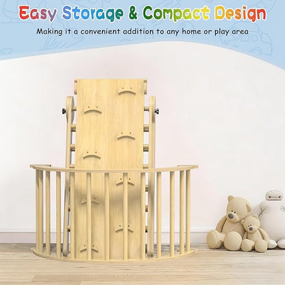 Pikler Triangle Set, 7 in 1 Foldable Climbing Toys Set for Kids, Baby Jungle Gym with Ramp & Arch,Wooden Montessori Climbing Set Indoor for Toddler (Natural)