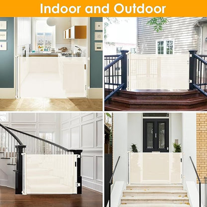 60 Inch Retractable Baby Gate Mesh Dog Gates for The House Pet Gates for Dogs Child Gates for Doorways Outdoor Gates for Decks Stair Gates for Kids or Pets Indoor Gate for Dogs Toddler Gate (Beige)