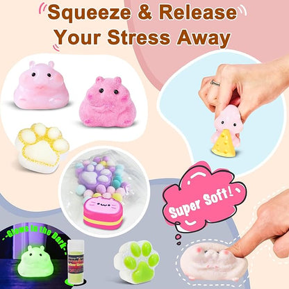 Taba Squishy Kit – 18oz 1:1 AB Liquid Silicone DIY Set with Paw, Cat, Cheese & Hamster Molds, Flocking Powder, Mixing Tools, Bubble-Free Texture – Make Your Own Squishies for Stress Relief & Fun