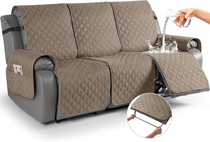 TAOCOCO 100% Waterproof Recliner Covers, Recliner Sofa Covers with Leg Straps, Reversible Recliner Couch Cover for Reclining Chair, Washable Couch Protector for Pets Kids(3 Seater, Khaki)