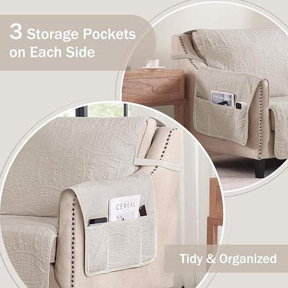 Beige Loveseat Covers for 2 Cushion Couch, Water-Repellent Covers for Loveseat, Machine Washable Love Seat Quilted Couch Covers, Pet Friendly Loveseat Slipcovers (Loveseat 48", Beige Cream)