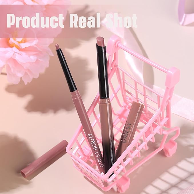 QiBest Nude Rose Pink Matte Lipstick with Lip Liner Makeup Set for Women, Cream Lip Stick and LipLiner Pencil 24 Hours Original Waterproof Labials, Velvety & Non-Drying Formula