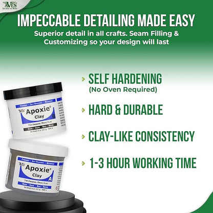 Aves Apoxie Clay - 2 Part (A & B) Self Hardening, Modeling Clay - 1 Pound White Apoxie Clay