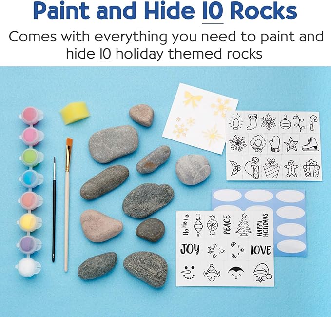 Creativity for Kids Holiday Hide & Seek Rock Painting Kit: Christmas Crafts for Kids Ages 6-8+, Kids Christmas Gifts & Activities, Craft Kits with 10 Rocks, Holiday Crafts for kids