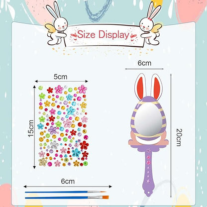 9 Pack Easter Bunny Craft for Kids Decorate You Own Bunny Mirrors for Girls DIY Coloring Hand Mirror for Wooden Easter Craft Project Easter Hunt Gifts