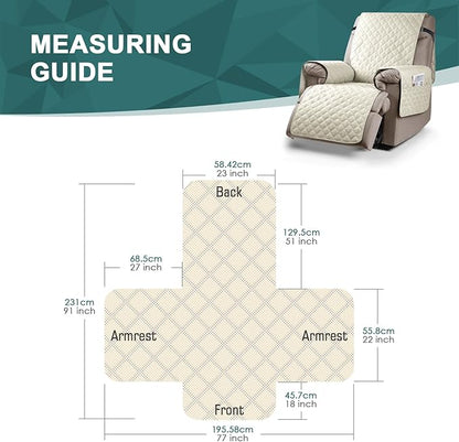 Ruaozz 100% Waterproof Recliner Chair Cover Non-Slip Reclining Cover for Recliner Chair Washable Chair Seat Cover with Elastic Straps for Kids, Dogs, Pets (Ivory, 23'')