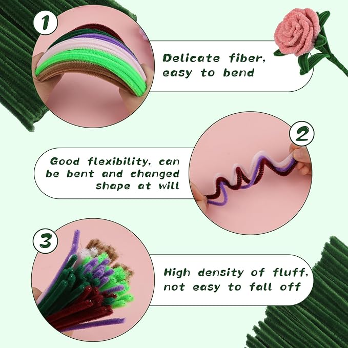 Creative Pipe Cleaners, 100Pcs Pipe Cleaners Crafts Supplies for Festivals Decorations Making, Flowers, Plant Crafts DIY Making/Army Green