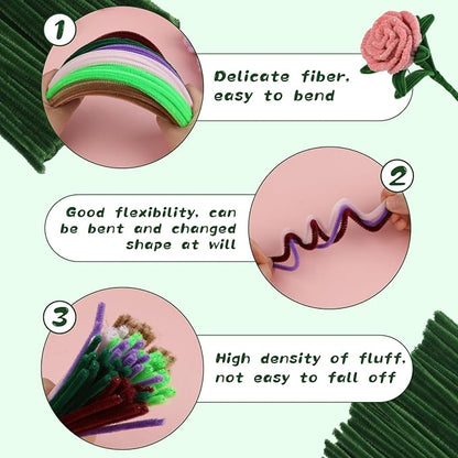 Creative Pipe Cleaners, 100Pcs Pipe Cleaners Crafts Supplies for Festivals Decorations Making, Flowers, Plant Crafts DIY Making/Army Green