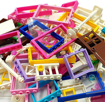 110 Pieces Doors,Windows,Fencesand Light for MOC Creative Building BlockToys Set Street House Decoration Compatible with Classic Brick for Kids Age 6 8 10 12 Years