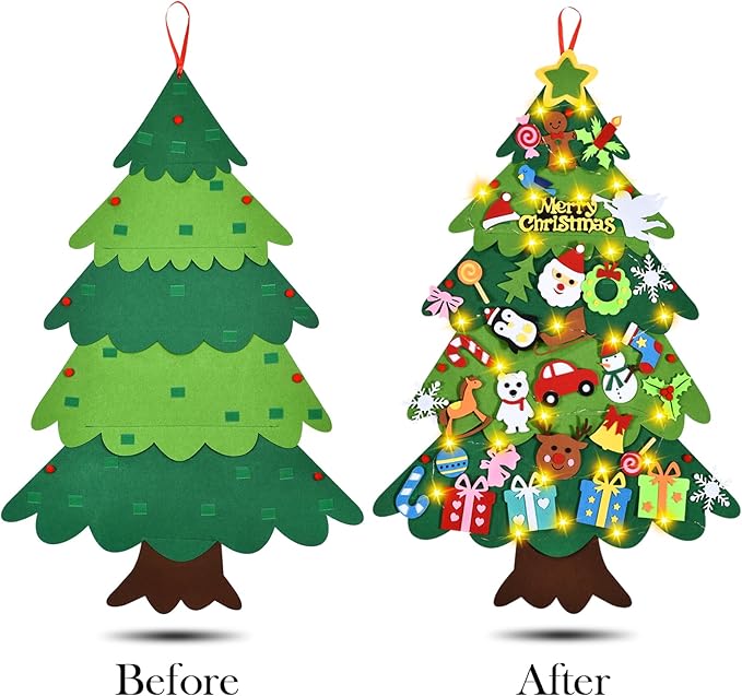 Felt Christmas Tree - 3.4 FT Christmas Decorations for Toddlers with 46 Pcs Ornaments,DIY Xmas Gifts for Door Wall Hanging Decorations