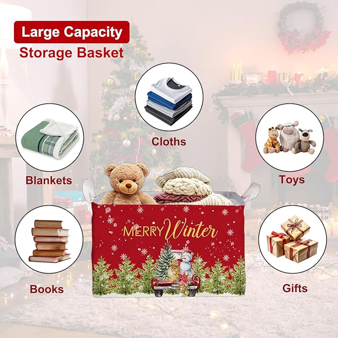 Christmas Snowman Storage Basket, Snowman Storage Box for Nursery Toy and Costume, Christmas Waterproof Rectangular Fabric Box, Cute Winter Snowman Decor Storage Basket, Christmas Party Decor Gifts