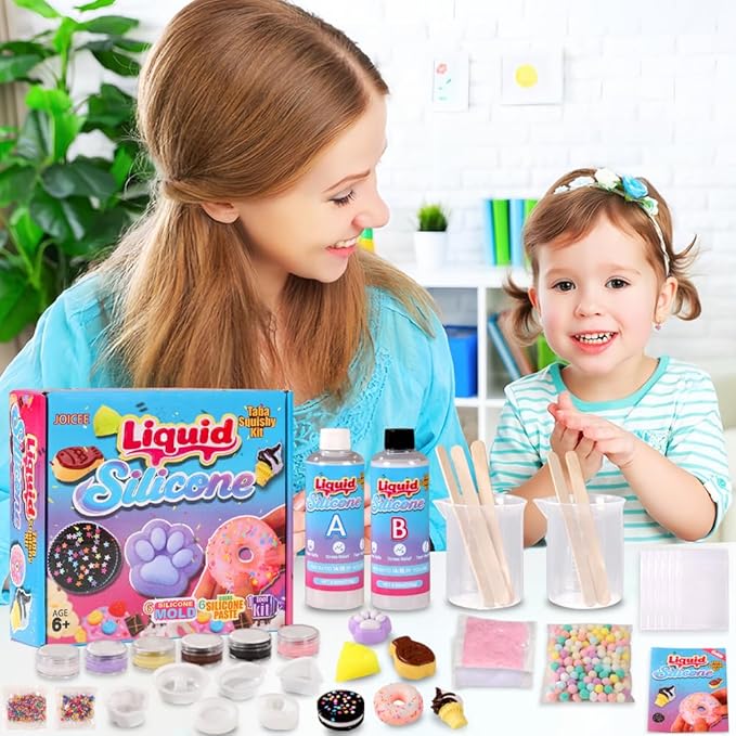 JOICEE Taba Squishy Kit, DIY Squishy Making Kit 18OZ 1:1 AB Liquid Silicone with 6 Molds for Make Your Own Super Soft Squishies Maker Kits Birthday Holiday Gifts Party Favors
