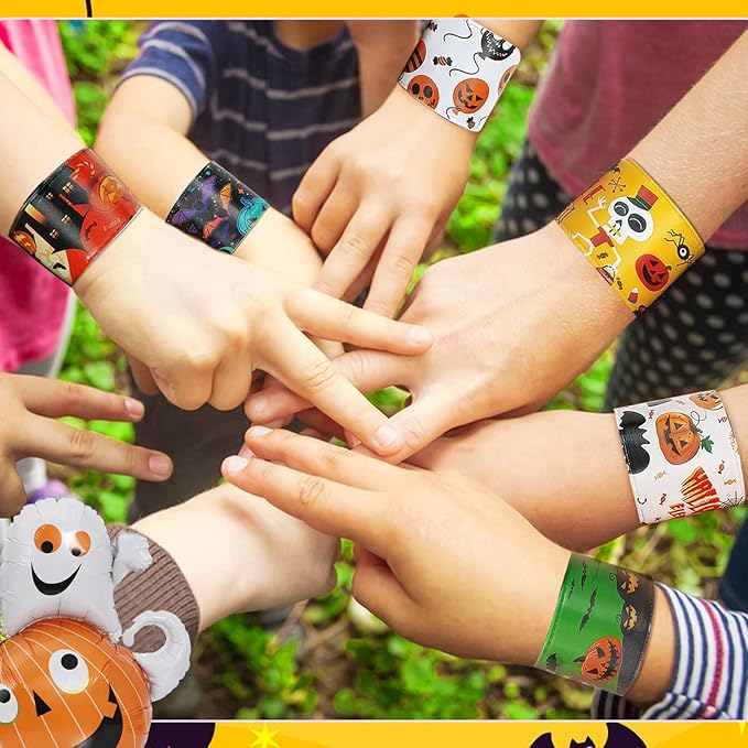 Mprocen Halloween Slap Bracelets 199PCS Assorted Slap Bands Wristbands Balloons Stickers Party Favors Gift Filler Supply