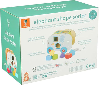 Orange Tree Toys: Shape Sorter: Jungle Elephant - Wooden Wheeled Animal Sorter, 6 Shape Blocks, Push-Pull-Sort, Educational Toy, Toddler & Kids Age 1+