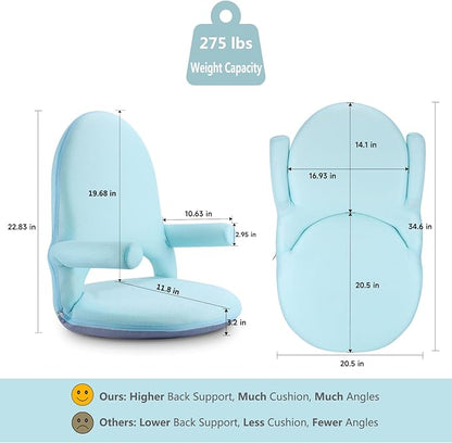 Nnewvante Floor Chair with Back Support and Armrest, 42 Angles Adjustable Washable Floor Seat, Folding Recliner with Cushion for Yoga Meditation Adults Kids Classroom Playing