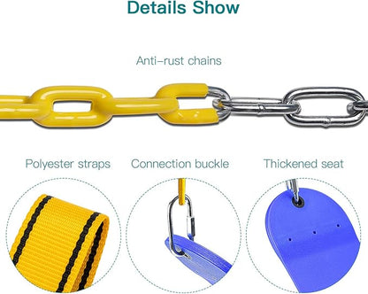 PACEARTH Swing Seat with Heavy Duty 68.9 inch Anti-Rust Plastic Coated Chains, 23.6 inch Tree Hanging Straps and Locking Buckles-Outdoor Playground Tree Swing Set Accessories Replacement (Blue)