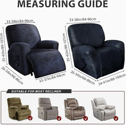 Recliner Chair Covers Leather Like, 4 Pieces Lazy Boy Recliner Cover for Recliner Chair, Soft Sofa Slipcover Furniture Protector Washable Sofa Cover for Pets Kids (X-Large, Navy 1)