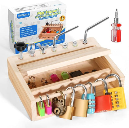 INIFEIDALA Montessori Toys for 3 4 5 Year Old,Montessori Screwdriver Board Set-Lock and Key Toy,Kids Tool Set,Preschool Learning Sensory - Fine Motor Skills - STEM Toys