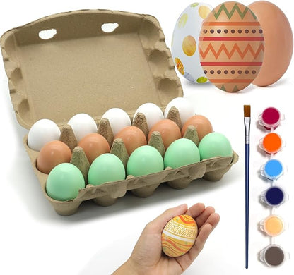 15pcs Wooden Fake Eggs, 3-Color Wooden Easter Eggs, DIY Kitchen Pretend Game Food Set, Children's Kitchen Game Toys, Home Decoration Products, Fake Eggs for Home Farm Decoration