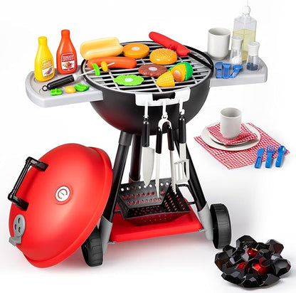 JOYIN 34 PCS Kitchen Toy Set, BBQ Play Grill, Cooking Toy Set, Little Chef Play, Kids Grill Playset Interactive BBQ for Kids with Light & Sound, Birthday Gift for Boys Girls