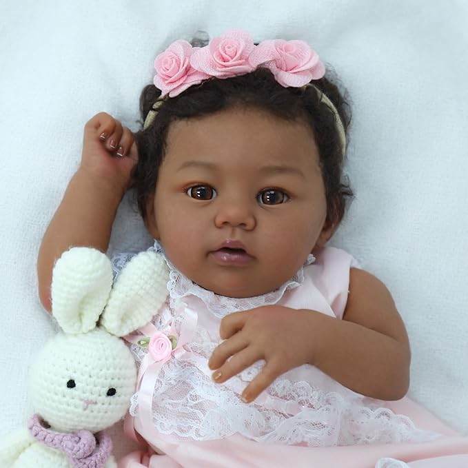 Reborn Baby Doll Black Girl – 18-Inch Realistic Lifelike African American Newborn Handmade Doll with Real Life Soft Weighted Body and Accessories – Gift Set for Kids Ages 3 and Up