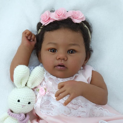Reborn Baby Doll Black Girl – 18-Inch Realistic Lifelike African American Newborn Handmade Doll with Real Life Soft Weighted Body and Accessories – Gift Set for Kids Ages 3 and Up