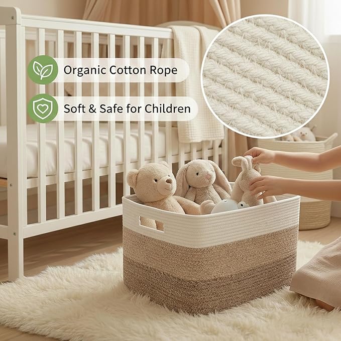 JMvicyroam Woven Blanket Basket,96L Large Storage Bin for Blankets Toys Clothes,Decorative Rope Basket for Living Room Bedroom with Handles, White&Brown
