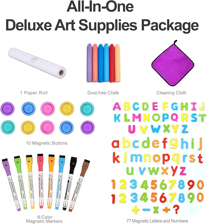 House Design Double-Sided Magnetic Drawing Board w/Detachable Roller for Kids, Extra Large Art Easel for Toddlers Boys and Girls Gift (Wall Mountable)