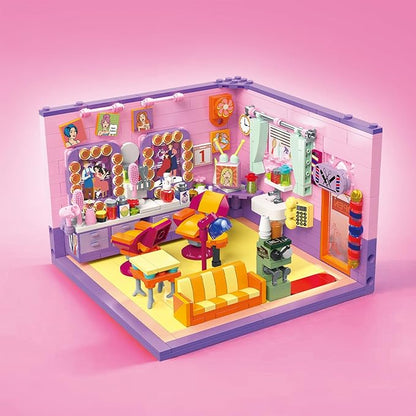 Friends House Building Block Set, Bear Hair Salon Business City View Small Brick Model, Mini Construction Toy, Hobbies Christmas Birthday Gift Teens Children Kids Boys Girls 6+, 583pcs