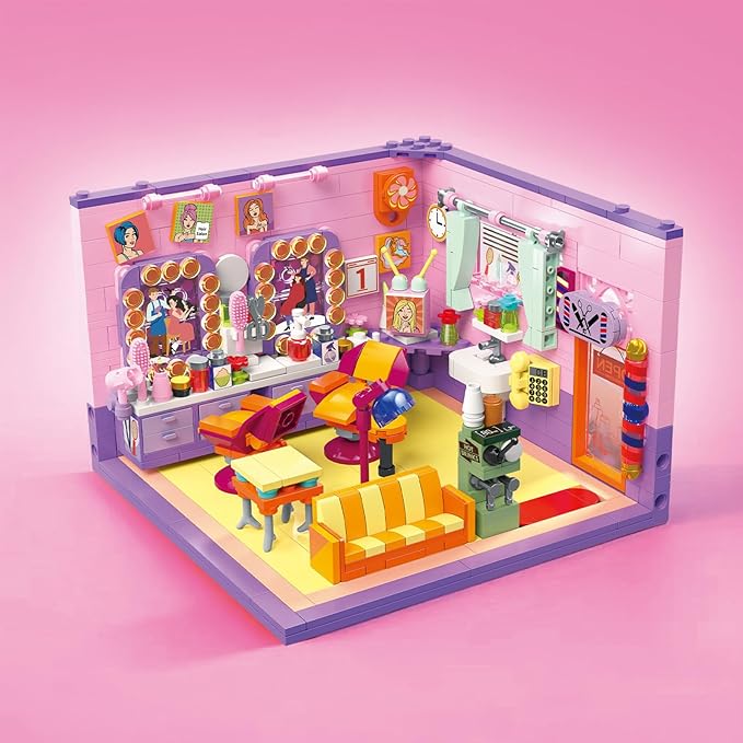 Friends House Building Block Set, Bear Hair Salon Business City View Small Brick Model, Mini Construction Toy, Hobbies Christmas Birthday Gift Teens Children Kids Boys Girls 6+, 583pcs