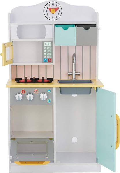Teamson Kids Little Chef Florence Classic Interactive Wooden Play Kitchen with Accessories and Storage Space for Easy Clean Up, White with Mint Green and Yellow Accents