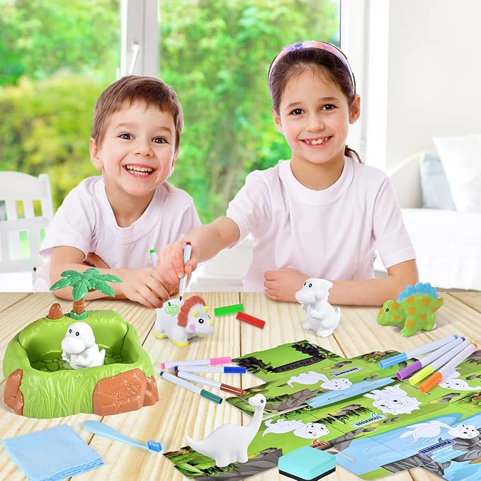 Golray Paint-Wash-Recolor Dinosaur Crafts Kit Painting Toy for Toddler, Bathtub, Washable Marker, Dinosaur, Instruction, Dino Pet Art Activity Dinosaur Toy Gift for 3-5 Year Old Kid Boy Girl