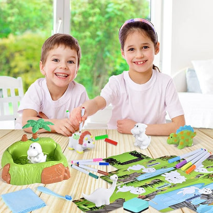 Golray Paint-Wash-Recolor Dinosaur Crafts Kit Painting Toy for Toddler, Bathtub, Washable Marker, Dinosaur, Instruction, Dino Pet Art Activity Dinosaur Toy Gift for 3-5 Year Old Kid Boy Girl