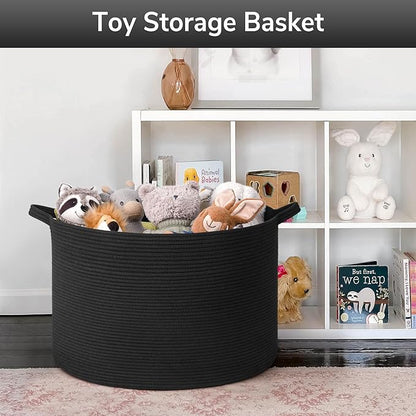 Goodpick Large Storage Basket, 23.5'' x 15.8'' Woven Storage Baskets, Cotton Rope Toy Storage for Kids Decorative Laundry for Home, Perfect for Living Room, 115L Black
