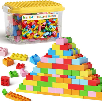 burgkidz 150PCS Jumbo Building Blocks with Clear Storage Box & Baseplate Lid - STEM Educational Toys for Toddlers 3+ Years, Compatible with Major Building Systems