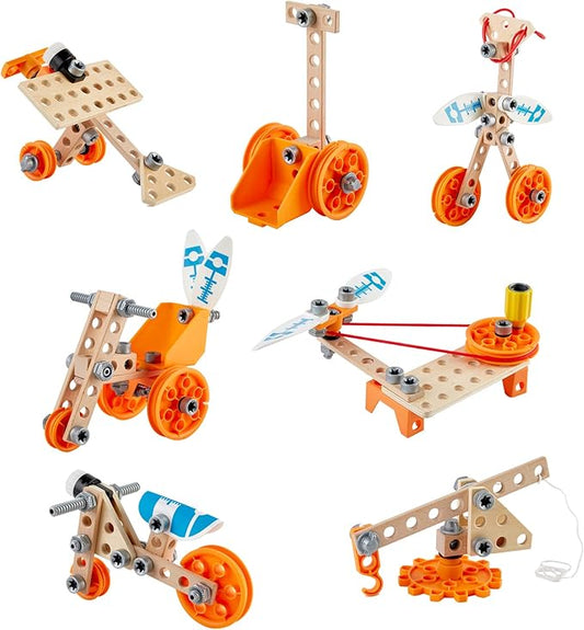 Hape Junior Inventor Deluxe Experiment Kit | 57 Piece Construction Building Toys, STEAM Science Kit for Kids 4 Years and Up (E3032A)